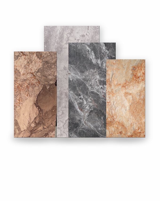 Marble — four marble panels, tan, pale grey, charcoal and peach