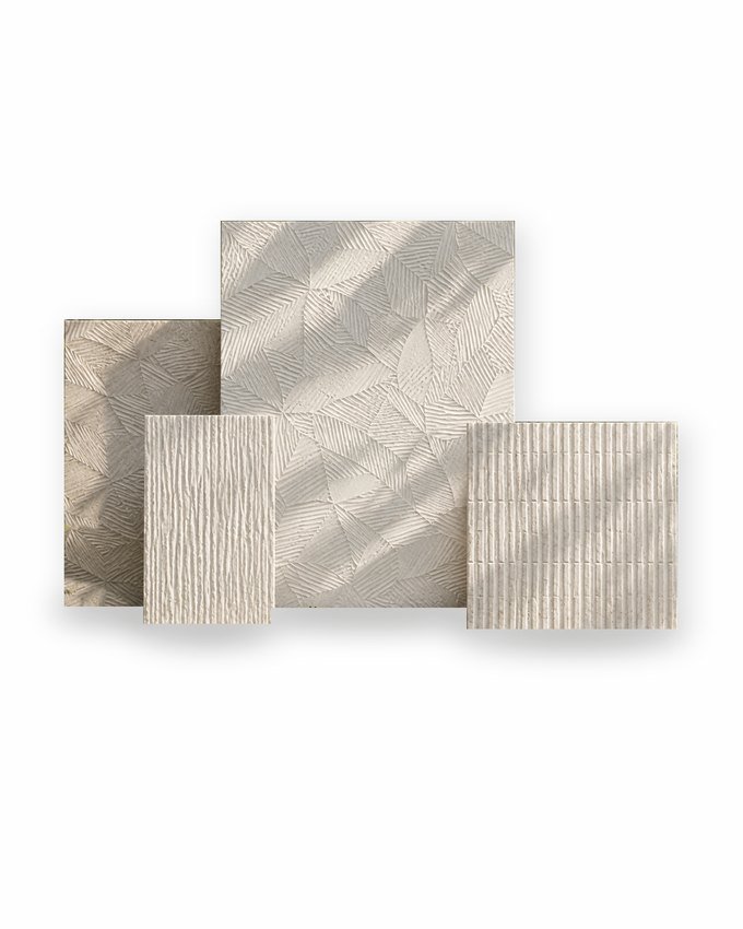 Weave — four relief panels, leaf, fluted and ribbed